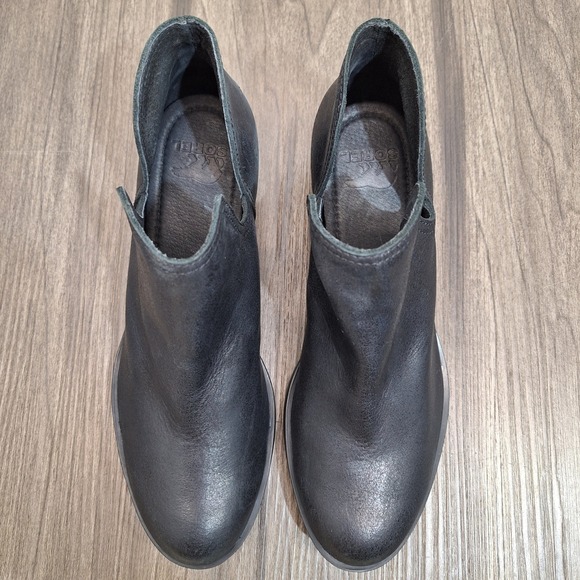 Sorel Lolla Cut-Out Leather Ankle Boots Black Round Toe Stacked Heel Women's 7.5 - Picture 5 of 9